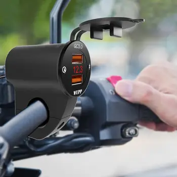 QC3.0 двойно USB порт 12V водоустойчиви мотоциклет волана зарядно устройство за мотоциклет мобилен телефон, зарядно устройство, цифров дисплей адаптер напрежение