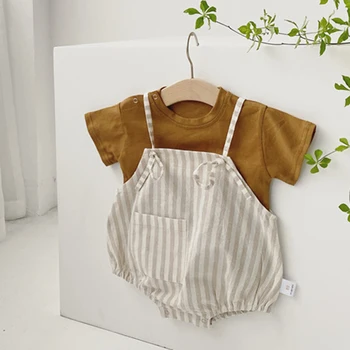0-3Yrs Baby Clothes Nnewborn Summer Baby Boys Clothes Solid Tee and Plaid Bodysuits With Hat Бебе Girls Clothing Близнаци Clothes