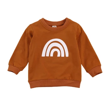 0-6Years Toddler Baby Boy Girl ежедневни блузи с дълъг ръкав кръгъл отвор на Дъгата на печатни пуловер върховете
