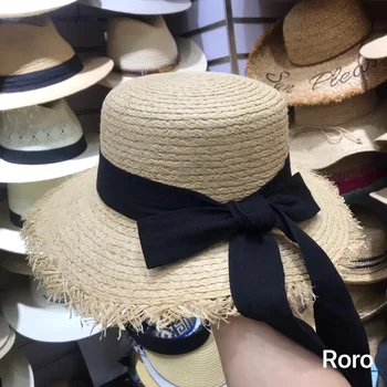 01812-axi new desige summer собственоръчно raffia bowknot long ribbon straw lady fedoras cap women leisure holiday beach шапка