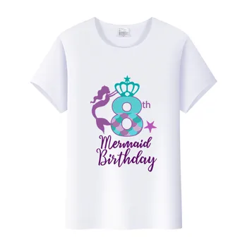 1-10лет момичета, Русалка топ рожден ден на Партията децата бели тениски графичен момиче облекло за деца момичета тениски тениски деца