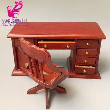 1:12 Куклена къща дървени мини мебели кабинет офис маса, стол, бюро Чар диван за кукли 1:8 bjd
