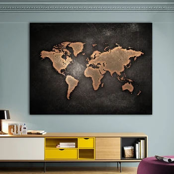 1 бр./компл. огромна черна карта на света картини, печат върху платно абстрактна карта на света платно офис картини на стената декор за дома