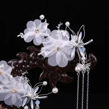 1 бр моделиране перли пискюл цвете щипки за коса на ретро водно Конче пеперуда шнола за коса жените китайски стил на древен костюми шапки