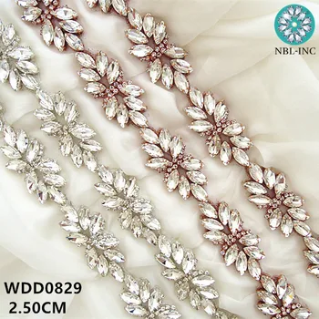 (1 ярд) сватба сребърни мъниста Кристал кристал апликация покритие злато желязо на сватбена рокля WDD0278