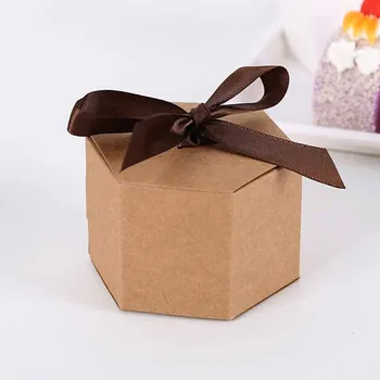 10 бр. крафт-хартия пакет картонена кутия шестоъгълник кутия шоколадови бонбони САМ бисквити полза и подаръци, кутии за рожден ден, сватба на Коледно парти