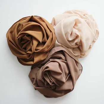 10 бр./лот жени шифоновый шал прост балон шифон. → приключи плътен цвят на главата Шал лента за глава мюсюлмански hijabs шалове bandanas