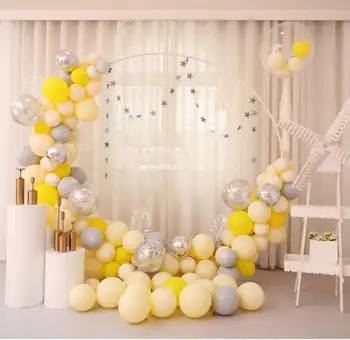 10 фута кръг балон венец обръч комплект жълто синьо, розово балони листа с четка сватбен фон Рожден Ден, Юбилей, парти декор
