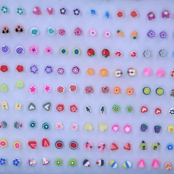 100 100 чифта/опаковане. мини малки пластмасови игли като обеци жени, момичета обеци ръчно изработени бижута мека керамика нарязани плодове формата на ухото