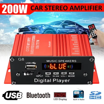 100 W + 100 W 12V 2CH Car Audio Amplificador HiFi аудио усилвател на мощност Bluetooth стерео усилватели FM радио USB W / дистанционно управление