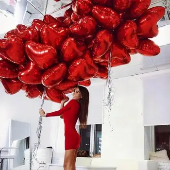 100 бр. 18 инча червено сърце балони надуваеми любов фолио балон Сватба на Деня на Свети Валентин сватбени декорации хелий балон Globos