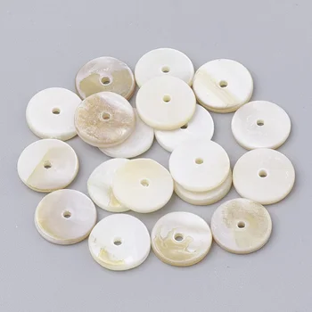 1000pcs 6x1mm Disc/Flat Round Freshwater Shell Beads for jewelry making,Heishi Beads, кремаво-бяло,дупка: 1mm F65