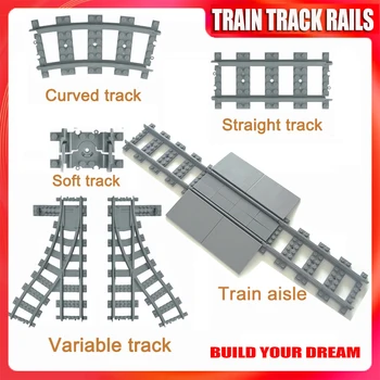 100шт гъвкав град съвместими влакове рельсовый път железопътни модели комплекти с разцепено директни извити строителни блокове тухла играчка ev3