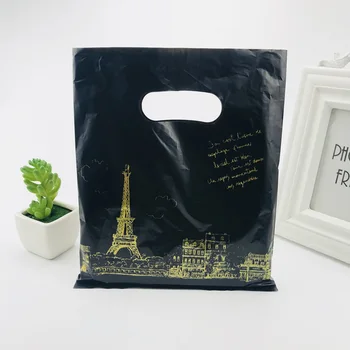 100шт Черна Парижката кула пластмасови подарък пакети мини 20x25cm малък бутиков закупуване на облекла, Чанти Пластмасови подаръчни торби с дръжки