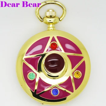 (1054) нов златен тон карикатура аниме Sailor Moon джобни часовници,12 бр./лот , диаметър 4 виж на Едро