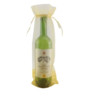 10x Gold Bottle & Wine Organza Favor подарък пакети 6.5x15 см