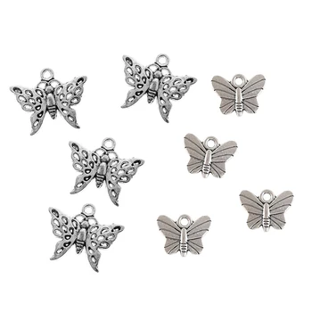 10шт пеперуда окачване сребърен цвят смесени животни метална висулка Чар, обеци, колие, гривна бижута като аксесоари