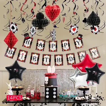 11 бр./компл. магията на тематични декорация на партията Kid Happy Birthday банери балони Honeycomb хартиени аксесоари казино фон декор