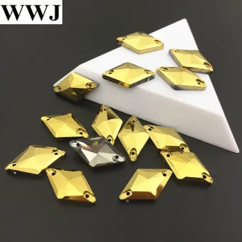 11x19mm кристал Crystal шевни стъкло диамант шиене на камък злато хематит цвят Flatback 2 дупки шевни бижута от мъниста