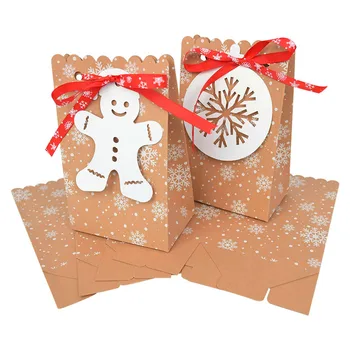 12 бр. опаковане снежинки Крафт хартиени торбички Коледен подарък чанта кутии децата сувенири, бонбони, бисквити чанти DIY пакет Коледа Party Supplies