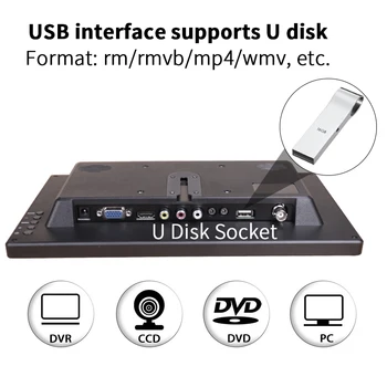 12 инча, 1366*768, LCD монитора, HD компютър PC дисплей с цветен екран 2 канала видео в безопасност с високоговорител, HDMI, VGA, USB