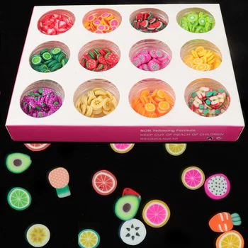 12 кутии/комплект за нокти плодови резени направи си САМ 3D Дизайн на ноктите, арт декорации полимерна глина малки стикери етикети акрилни съвети гел аксесоари