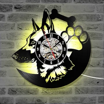 12' светодиоди стенни часовници 7 цвята ретро стенен часовник овчарка животно стенни часовници изкуство любовник подарък за дома кафенета часовников механизъм