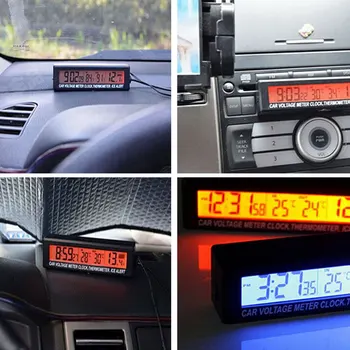 12V/24V 3 in1 Car Vehicle Digital LCD Clock In/Out Car Thermometer Battery Voltmeter Voltage Meter 