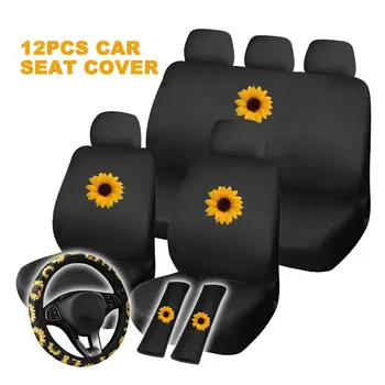12шт калъф за столче за кола комплект капак на волана слънчоглед печат през цялата година да използвате калъф за седалка комплект универсален подходящ за повечето коли седалките