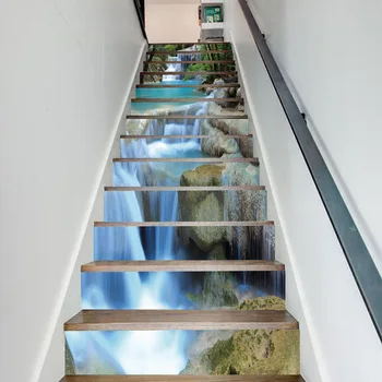 13 бр./компл. планински поток водопад стълба на стената етикети стая стълби, орнаменти стъпка на пода тапети водоустойчив PVC художествена живопис
