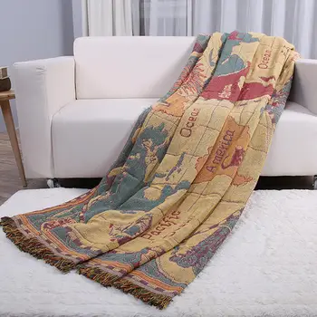 130x180cm карта на света памук хвърли на килима разтегателен хол разтегателен стол одеяло чаршаф шахматната дъска одеяло