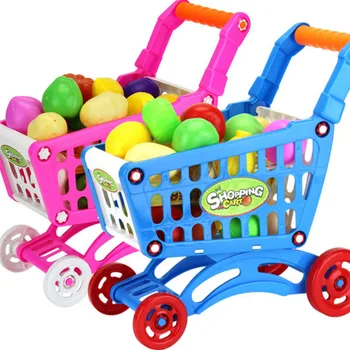 16Pcs Shopping Trolley Количка Supermarket Trolley Push Car Toys Basket Mini Simulation Fruit Food Pretend Play Играчки за деца