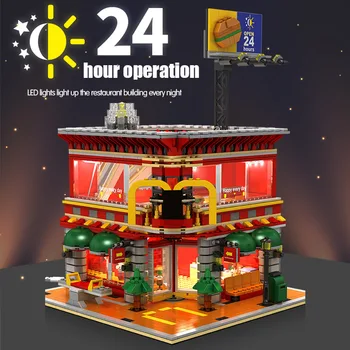 1729pcs 4 In 1 Mini City Street View LED House Restaurant Car Food Truck Building Blocks играчки за деца