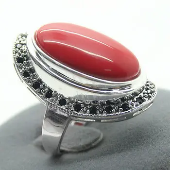 17X30mm червен корал 925 нов марказит пръстен камък, група пръстен размер 7/8/9/10# сватбени бижута пръстени