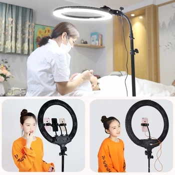 18-инчов 65W LED Light Ring Dimmable Studio Photography Lighting For Makeup,Tattoo,Youtube Video with 2M Light Stand Phone Holder