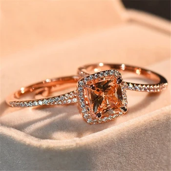18-каратово розово злато пръстен с диамант комплект за жени от три части Bizuteria скъпоценен камък Anillos годежен пръстен с предавателна прекрасен топаз, оливин бижута