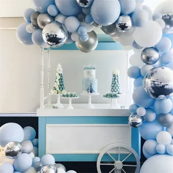 191 бр. синьо-бял латекс балони венец Arch Kit 4D Сребърен на топка за рожден Ден, сватба Baby Shower украси за партита