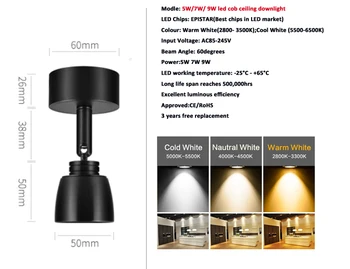 1PCS 7w 9w COB led downlight dimmable LED тавана лампа, за вграждане точков светлина 110V 220V сребрист / бял / черен корпус
