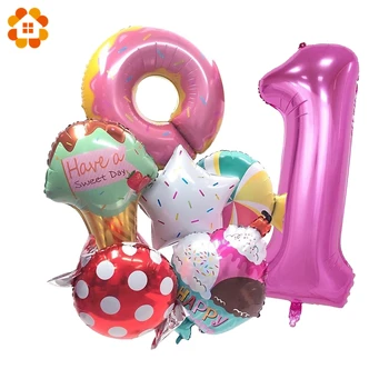 1set понички, сладолед торта балон Baby Shower момиче розово цифров балони рожден ден украси торта магазин за бижута балон