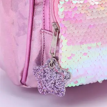 1бр изкуствена кожа Еднорог пайети раница, чанта голям капацитет пътна чанта творчески сладко чанта на рамото за жени (розов)
