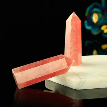 1бр наистина естествен ягодов кварц шестоъгълен колона Crystal точка минерален украшение Заздравяване пръчка начало декор САМ подарочное украса