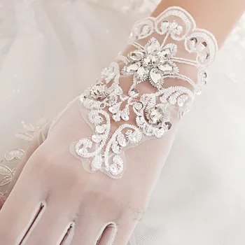 1бр прости елегантни къси сватба сватбени ръкавици бели дантелени сватбени рокли аксесоари-тънки. Сватбени ръкавици за булката