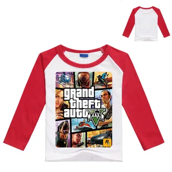 2-16Years Игра GTA 5 T-shirt Boys Long Sleeve Върховете Grand Theft Auto Cartoon Tshirt Toddler Момиче ризи и тениски за двойки
