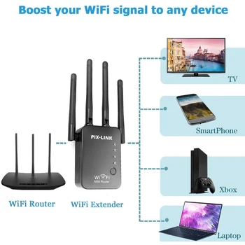 2.4 G Безжичен Wi Fi ретранслатор 300 Mbit / s, WiFi усилвател на сигнала RJ45 Network Long Range Extender с външна антена, Wi Fi Booster