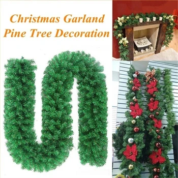 2.7 m Коледа е довело ратан с лъкове венец декоративни зелени коледни гирлянди от изкуствени коледни елхи ратан банер украса
