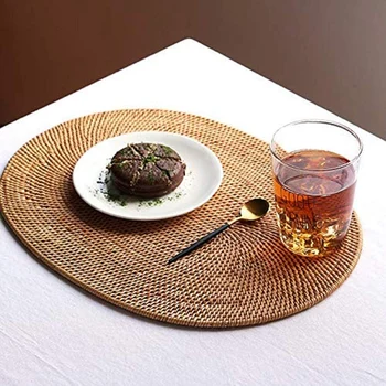 2 бр овални ратанови салфетка,естествен ратан ръчно изработени аксесоари за чайна церемония,подходяща за трапезария, кухня и т.н