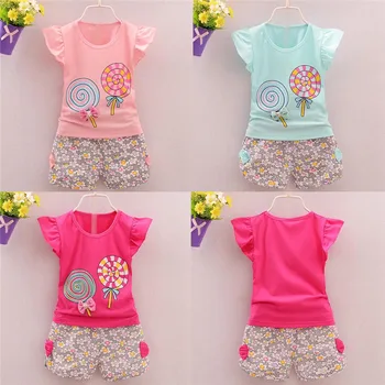 2 елемента детски костюм момичета печат на тениска цветни шорти набор от детски момичета екипировки Lolley тениска върховете+къси панталони комплект дрехи