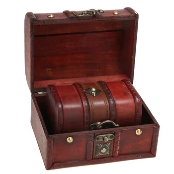 2 елемента древните дървени калъфи ковчег за съхранение на бижута малко съкровище дървена кутия калъф за домашно съхранение на кутии