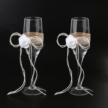 2 елемента за сватба цвете Шампанско Вино препечен чаши сватбени сувенири