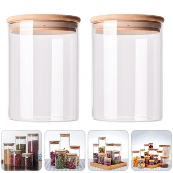 2 елемента стъклени буркани за съхранение на кухненски херметични контейнери с бамбук капак боб храна запечатване на резервоара за съхранение на 250 мл /300 мл /350 мл/ 450 мл